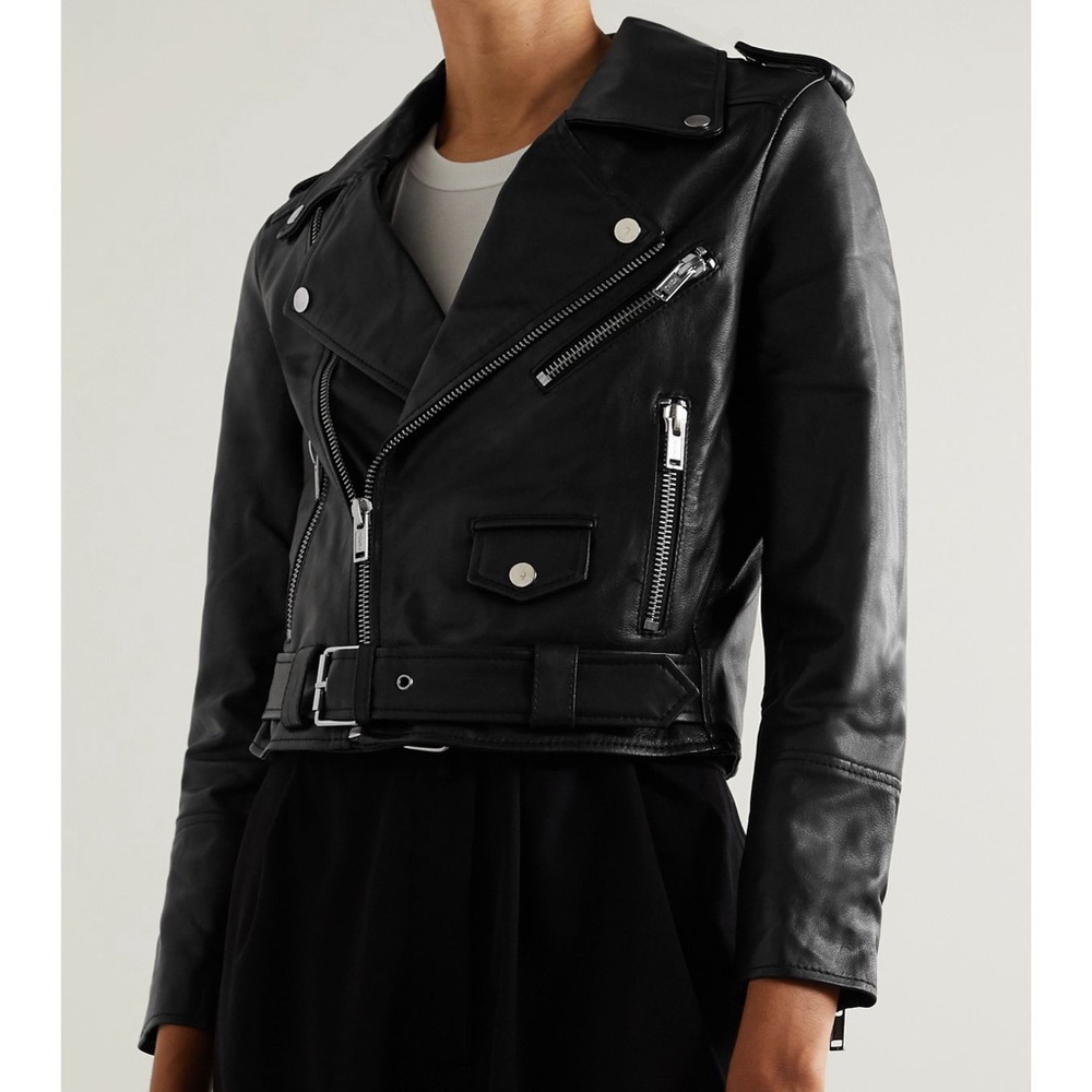 Deadwood Cropped Joan Recycled Leather Motorcycle Jacket 38/6 - Picture 8 of 9